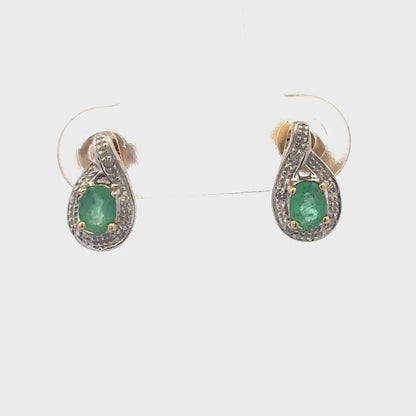 9ct yellow gold diamond and emerald earrings 1.2g (sh25039l)