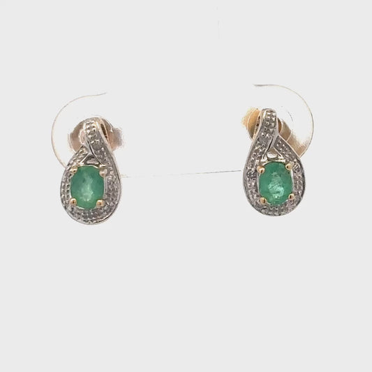 9ct yellow gold diamond and emerald earrings 1.2g (sh25039l)