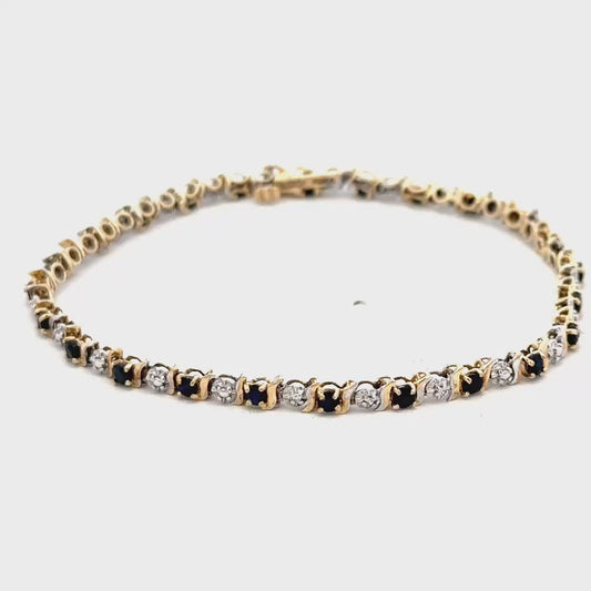 9ct yellow gold sapphire and diamond bracelet 4.8g (sh25347l)