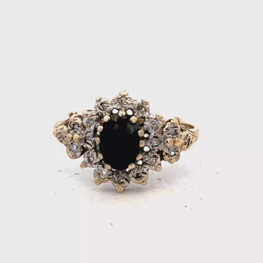 9ct yellow gold sapphire and diamond ring size L (sh25292l)