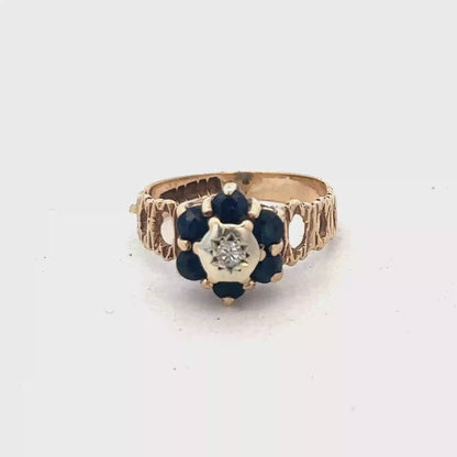 9ct yellow gold sapphire and diamond ring size M (sh25416l)