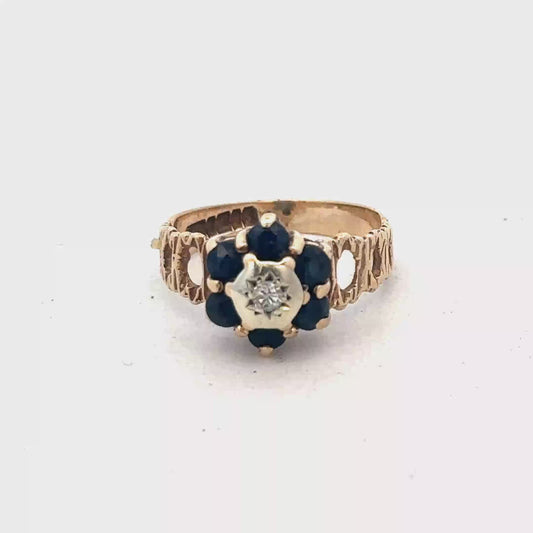 9ct yellow gold sapphire and diamond ring size M (sh25416l)