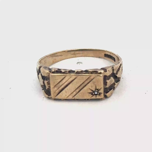 9ct yellow gold diamond signet ring size S1/2 (sh26703b)