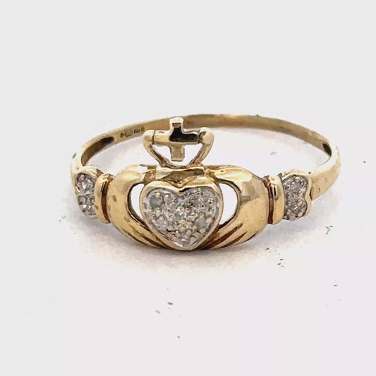 9ct yellow gold claddagh ring size V (sh27262b)