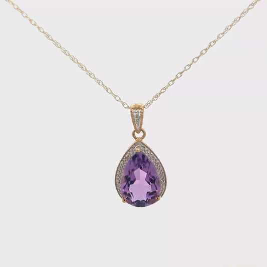 9ct yellow gold chain and diamond and amethyst pendant 4.1g (sh26812b)