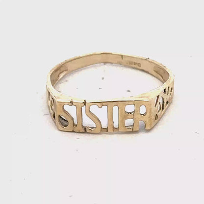 9ct yellow gold SISTER ring size Q (sh25696l)