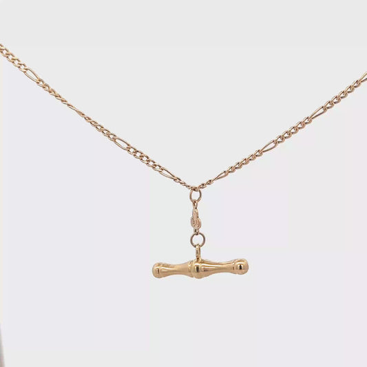 9ct yellow gold figaro chain with T bar 3.2g (sh27991b)