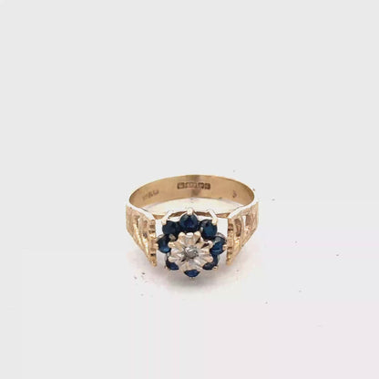 9ct yellow gold sapphire and diamond ring size O (sh27622b)