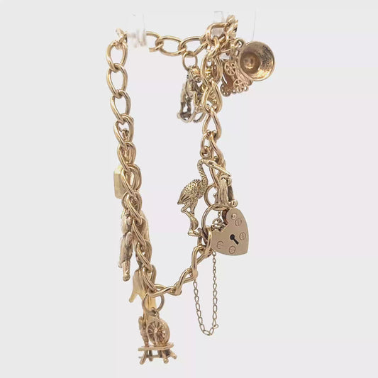 9ct yellow gold charm bracelet 17.4g (sh27974b)