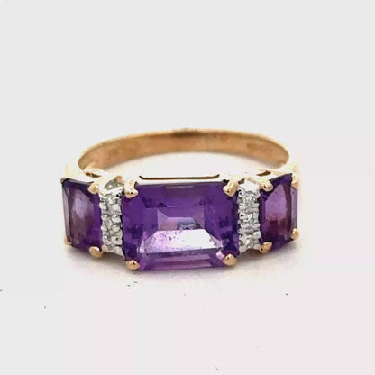 9ct yellow gold amethyst and diamond ring size N (sh27055b)