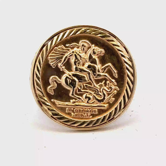 9ct yellow gold St George ring size V (sh25477l)