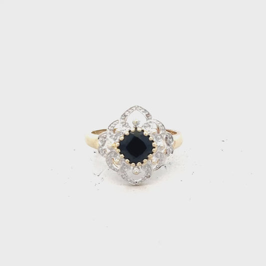 9ct yellow gold sapphire and diamond ring size P (sh26518b)