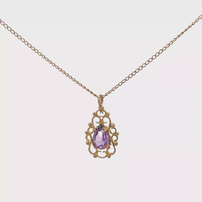 9ct yellow gold chain and amethyst pendant 3g (sh26889b)