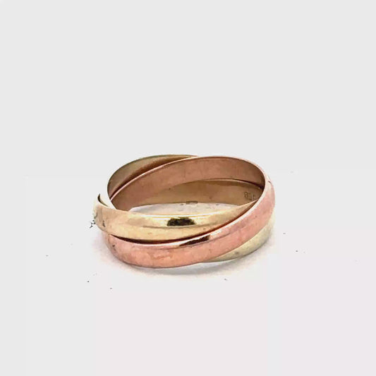 9ct yellow, rose and white gold band ring size L (sh25731l)