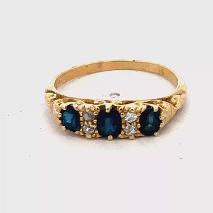 18ct yellow gold sapphire and diamond ring size O (sh19437l)