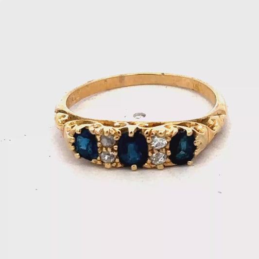 18ct yellow gold sapphire and diamond ring size O (sh19437l)