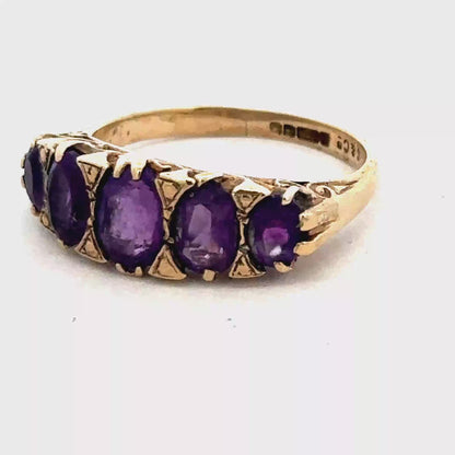 9ct yellow gold amethyst ring size N (sh25545l)
