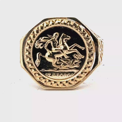 9ct yellow gold St George ring size T (sh27516b)