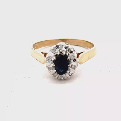 9ct yellow gold sapphire and diamond ring size O (sh27803b)