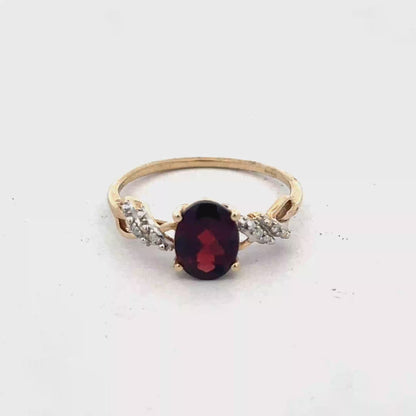 9ct yellow gold garnet and diamond ring size R1/2 (sh27108b)