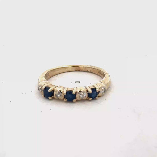 9ct yellow gold sapphire and diamond ring size M 1/2 (sh27054b)