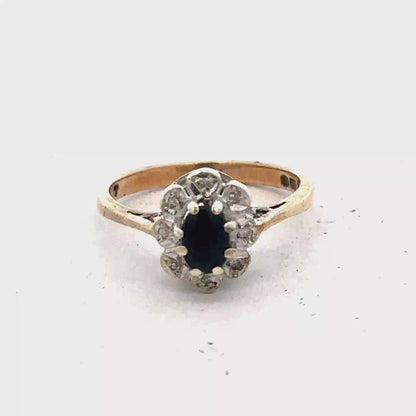 9ct yellow gold sapphire and diamond ring size N (sh27689b)