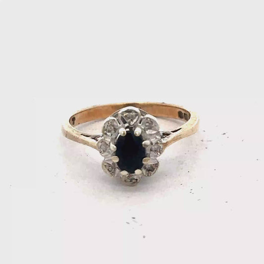 9ct yellow gold sapphire and diamond ring size N (sh27689b)