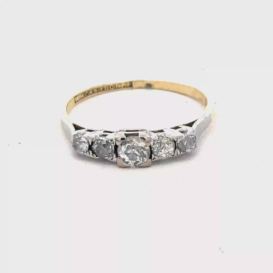18ct yellow gold and platinum diamond ring size P (sh27757b)