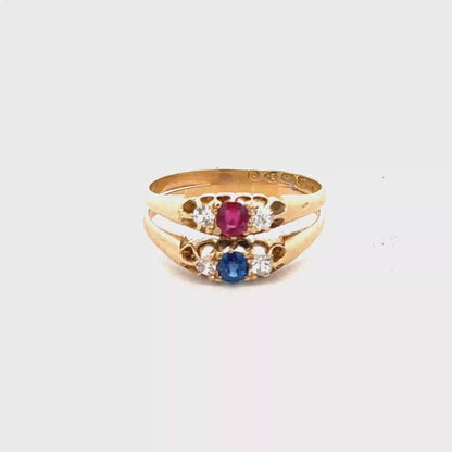 18ct yellow gold diamond, ruby and sapphire ring size M (sh27611b)