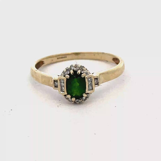 9ct yellow gold emerald and diamond ring size R (sh27107b)