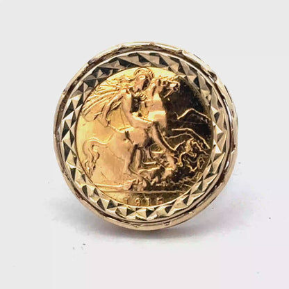 9ct yellow gold 1915 half sovereign ring size M1/2 (sh26829b)