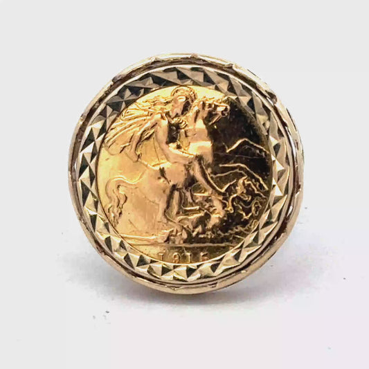 9ct yellow gold 1915 half sovereign ring size M1/2 (sh26829b)