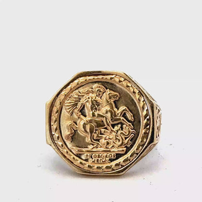 9ct yellow gold St George ring size T (sh25575l)