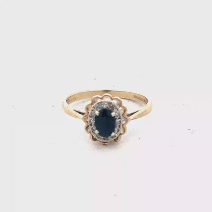 9ct yellow gold sapphire and diamond ring size N (sh25732l)