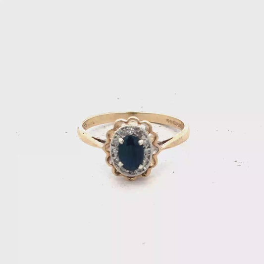 9ct yellow gold sapphire and diamond ring size N (sh25732l)