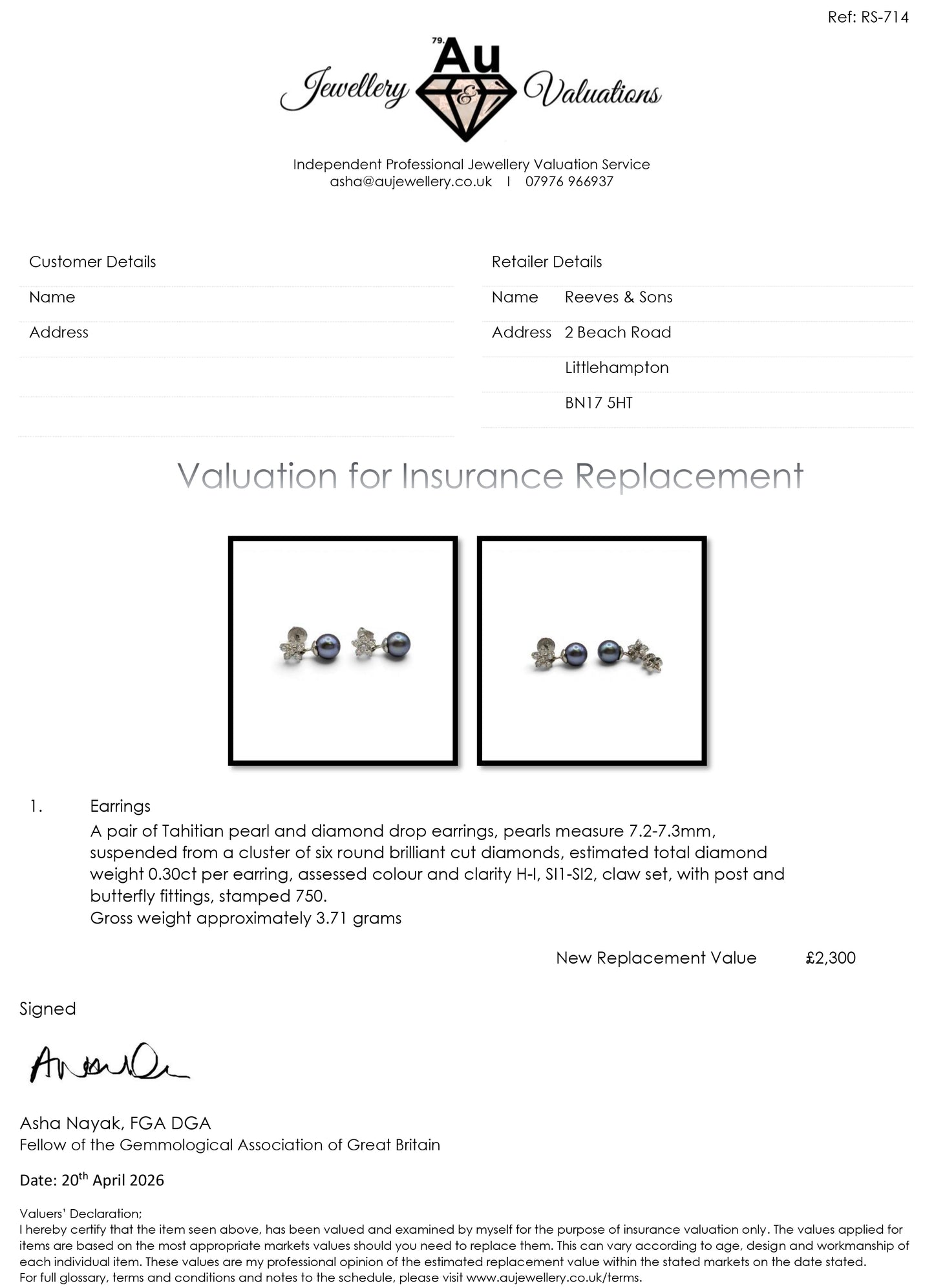 18ct white gold diamond and pearl earrings by Reeves and Sons, showcasing elegant design with sparkling diamonds and lustrous pearls