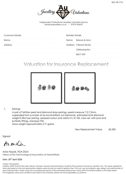 18ct white gold diamond and pearl earrings by Reeves and Sons, showcasing elegant design with sparkling diamonds and lustrous pearls