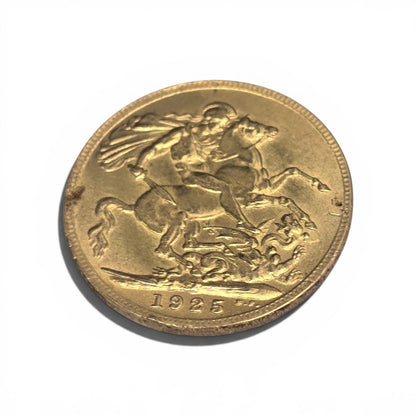 1925 Reeves and Sons full sovereign coin, 8g gold coin with detailed imperial portrait and classic design.