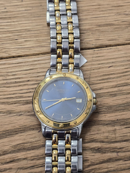 Raymond Weil Genève Two-Tone Blue Dial Date Quartz Watch - Steel & Gold