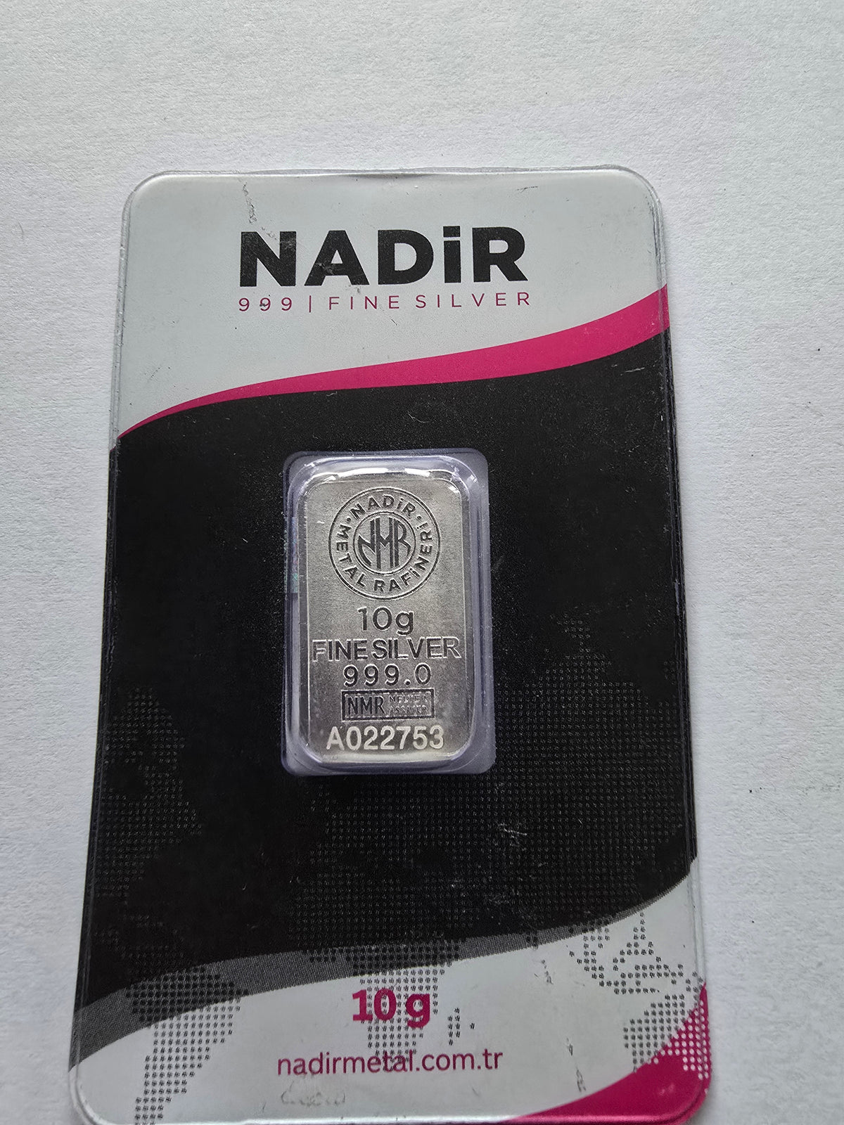 Nadir Metal Rafineri 10g Fine Silver Bullion Bar (.999 Pure) in Assay Card (sh26944b)