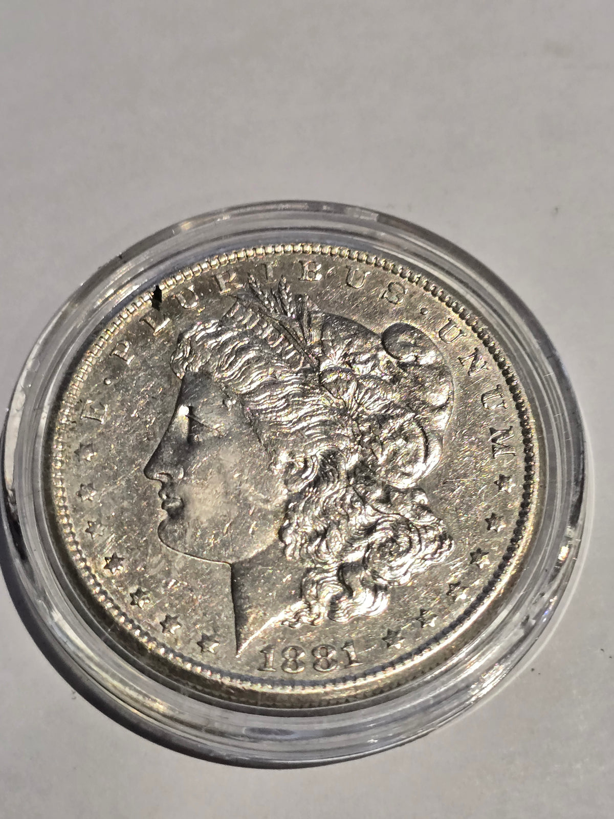 1881 US Morgan Silver Dollar (.900 Silver) – Classic American Vintage Coin in Acrylic Capsule (sh26114b)