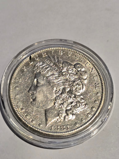 1881 US Morgan Silver Dollar (.900 Silver) – Classic American Vintage Coin in Acrylic Capsule (sh26114b)