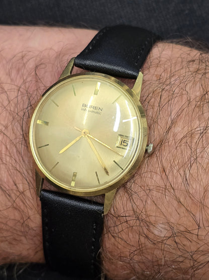 Vintage Buren Intra-Matic Automatic Gold Plated Men’s Watch – Sunburst Dial & Date (sh25434l)