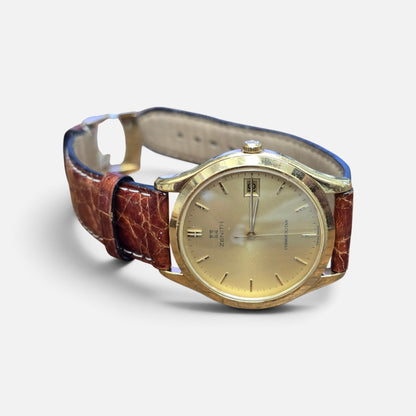 Vintage Zenith Cosmopolitan Gold-Plated Men's Wristwatch – Sunburst Dial, Date