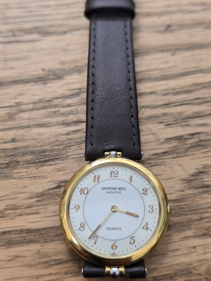 Raymond Weil Geneve Quartz 18K Gold Electroplated Dress Watch – White Dial