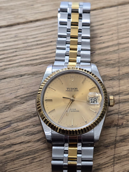 Tudor Prince Date Two-Tone Champagne Dial Automatic Watch - Steel & Gold 34mm