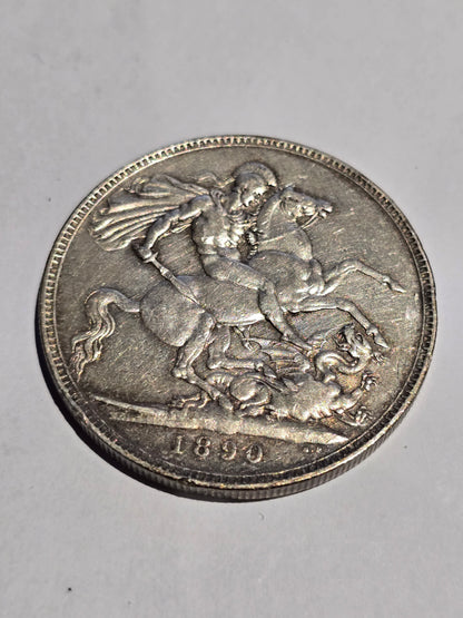 1890 Queen Victoria "Jubilee Head" Silver Crown (.925 Sterling) – British Five Shilling Coin (sh25113l)