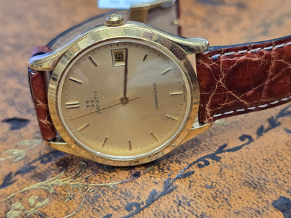 Vintage Zenith Cosmopolitan Gold-Plated Men's Wristwatch – Sunburst Dial, Date