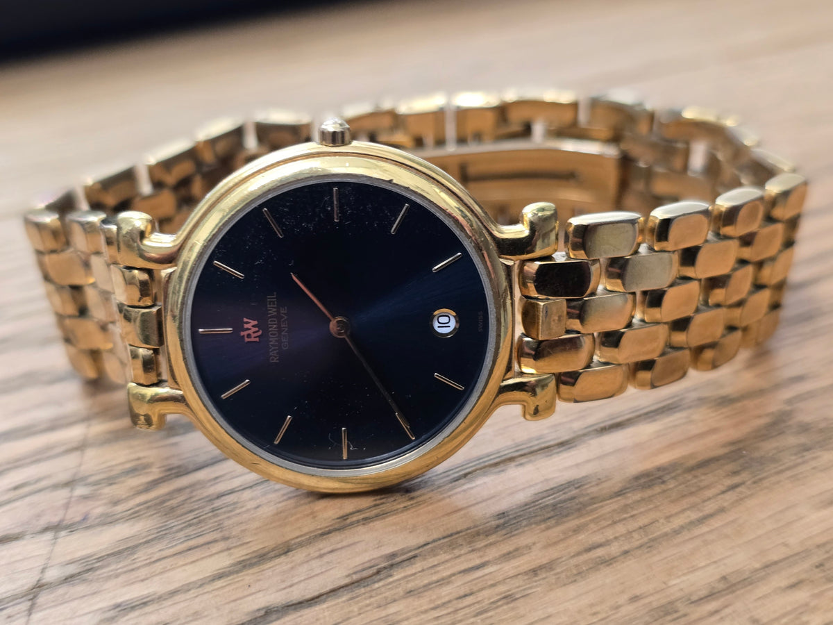 Raymond Weil Genève Gold Plated Blue Dial Date Quartz Watch - Vintage Dress