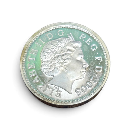 UK 2003 Queen Elizabeth II One Pound (£1) Silver Proof Coin – Royal Arms Design
